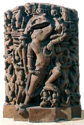 Arte indio: la divinidad hindú Vishnu en forma de jabalí. De Khajuraho, India. Período Chandela