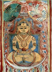 Jainismo: representación de un profeta jain. Página de manuscrito de "Kalpasutra" de Bhadrabahu (433-357 a.C.) 1453 París, B.N.