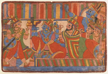 Krishna aconseja a los líderes Pandava, hacia 1830-50