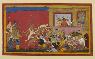 Kumbha y Nikumbha luchan contra los monos; los demonios informan a Rāvaṇa.