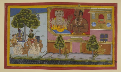 Kumbhakarṇa se jacta de la victoria; Rāma planea contrarrestar su aterradora presencia.