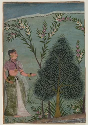 Dama en el desierto, fragmento de una página de una serie Bhagavata Purana, c.1590-1600