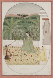 Dama en una terraza con un narguile, c.1770 (gouache y oro sobre papel)