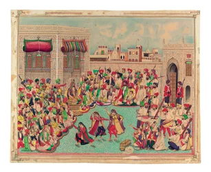 Maharajá Sher Singh y compañeros viendo una actuación de danza, c.1850