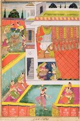 Pintura en miniatura celebrando el nacimiento de un niño, posiblemente Aurangabad, Deccan