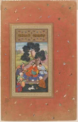 Jefe mongol y asistentes, folio del Álbum de Gulshan (Álbum de la Rosaleda), c.1600 (acuarela opaca, tinta y oro sobre papel)