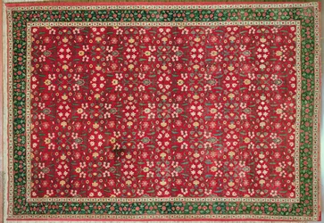 Alfombra mogol con diseño de flores y celosía, norte de India