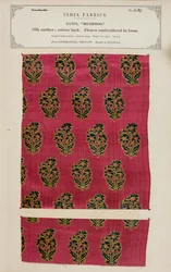 Muestra de satén Mushroo de Hyderabad en Deccan, de La Colección de los Fabricantes de Textiles de la India, por John Forbes Watson, publicada en 1866