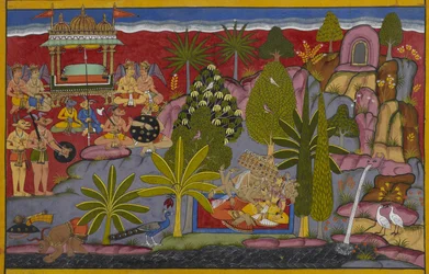En el monte Kailasa, Rāvaṇa agrede a Rambha a pesar de sus súplicas.