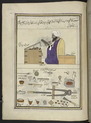 pintor de papel maché,  86 dibujos encuadernados en un volumen que representa oficios y ocupaciones en Cachemira, se muestra a los artesanos trabajando con sus implementos y equipos,  Por un artista de Cachemira, probablemente en Srinagar, c.1850-60 (gouac