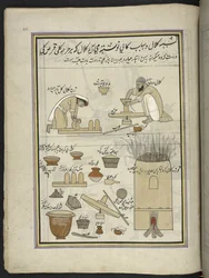 alfareros,  86 dibujos encuadernados en un volumen que representa oficios y ocupaciones en Cachemira, se muestra a los artesanos trabajando con sus implementos y equipos,  Por un artista de Cachemira, probablemente en Srinagar, c.1850-60 (gouache sobre pap