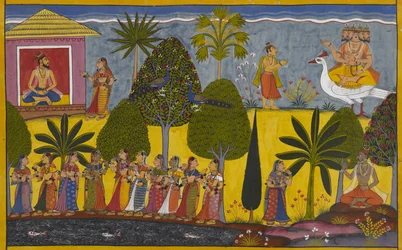 Poulastya maldice a la hija de Trinabindu, que queda embarazada e informa a Brahmā