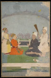 Príncipe visitando a un hombre santo, folio de álbum separado con pintura, mediados del siglo XVIII