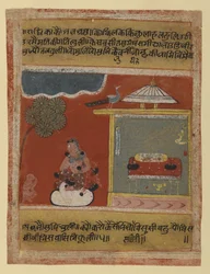 Radha anhelando a su amado, página de una serie Rasikapriya fechada, 1634