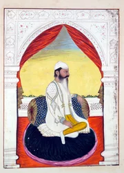 Rajá Sahib Dyal, del Reino del Punjab, sus gobernantes y jefes, volumen I, un volumen de 27 estudios en acuarela por un artista indio no identificado, c.1840