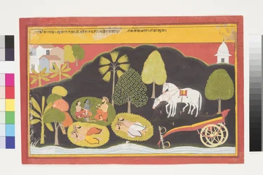 Rama y Lakshmana conversan con un hombre por la noche, c.1650