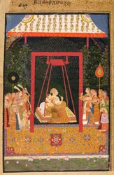 Rao Ram Chandra y su amante en un columpio, c.1710