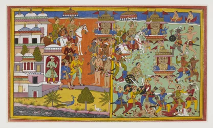 Ravana derrota al rey Anaranya, que profetiza su muerte a manos de Rama