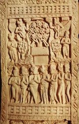 Relieve que representa la adoración de Buda representado por un árbol, Período Maurya Tardío, Dinastía Sunga (180-72 a.C.)