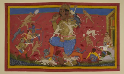 Rāma y Lakṣmaṇa hieren a Kumbhakarṇa como demonios se retiran.