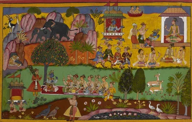 Rāma visita al sabio Agastya en el desierto de Dandaka, quien le invita a pasar la noche.