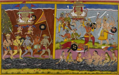 Rāvaṇa avanza para luchar contra Arjuna, que derrota a su general Prahasta.