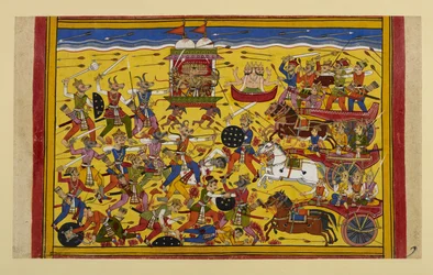 Rāvaṇa lucha contra los Nivātakavacas durante un año hasta que Brahmā interviene y hacen las paces.