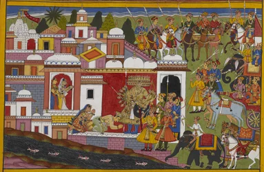 Rāvaṇa perdona la vida a Madhu ante la súplica de Kumbhinasi y forma una alianza con él contra los dioses