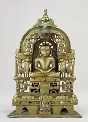 Imagen sentada del Tirthankara Jain Kuntanatha, Vasantagarh, Rajasthan del Sur, 1476