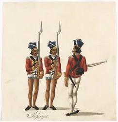 Sepoys y un oficial indio, Ejército de Bengala, c.1815