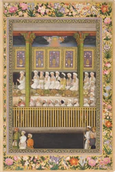 Shah Jahan honra la ortodoxia religiosa, página del Álbum de San Petersburgo, c.1635