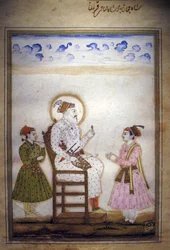 Shah Jahan sentado con asistentes