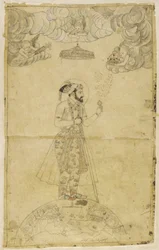 Shah Jahan de pie sobre un globo