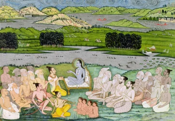 Shri Sukdevji predicando a una concurrencia de sadhus, Rajastán, c.1757