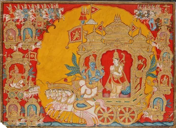 La batalla de Kurukshetra, de Mysore, India, 1800-25
