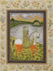 El emperador Muhammad Shah, ecuestre, en el campo de caza
