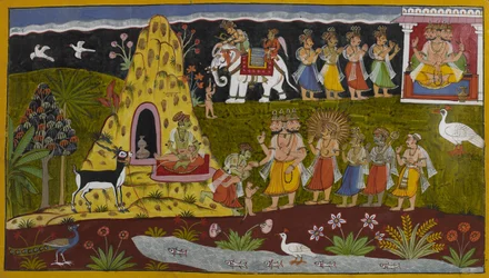 Las criaturas suplican a Brahmā, que revive a Hanumān, y los dioses le conceden una gran fuerza