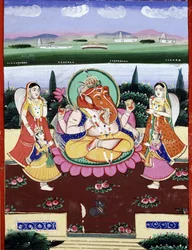 La divinidad Ganesha, hija de Shiva y Parvati. Impresión popular india del siglo XIX
