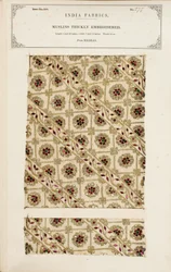 Muestra de muselina densamente bordada de Madrás, de La Colección de los Fabricantes de Textiles de la India, por John Forbes Watson, publicada en 1866