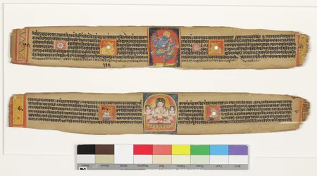 Arriba: Heruka danzante; Abajo: Bodhisattva Sadaksari Avalokitesvara y acompañantes