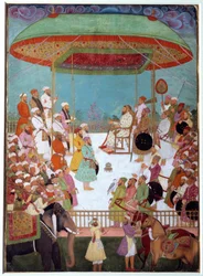 Dos portugueses en la corte de un visir. Miniatura india del siglo XVII. Universidad de Oxford, Inglaterra