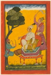 Vivaca Ragaputra, una hoja de la serie Ragamala, c. 1700-20 (acuarela opaca y oro sobre papel)
