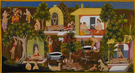Viśvāmitra descubre la ermita del sabio Vasiṣṭha.