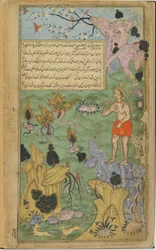 Vol.2 fol.234 A instancias de Jambavan, Hanuman va al Himalaya para encontrar las cuatro plantas curativas