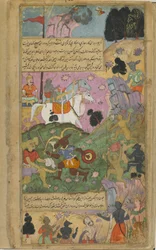 Vol.2 fol.253 Vibhisana exhorta a los monos a completar su victoria sobre los raksasas matando a Indrajita y sus fuerzas