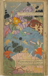 Vol.2 fol.255 Laksmana corta la cabeza de Indrajita con una flecha dada por Indra