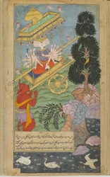 Ravana se apodera del carro Puspaka de Kuvera