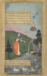 Indra y Surya ven a Rksaraja, quien se metamorfoseó en una hermosa mujer, y engendran a Vali y Sugriva
