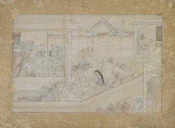 Preparativos de boda de una serie de Naishadhicharita, Guler, Colinas de Punjab, 1775-1800