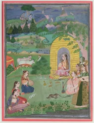 Yoginis (ascetas hindúes femeninas) en un paisaje, Escuela de Bikaner, c.1680